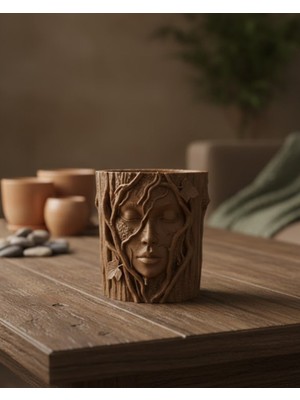 Doğa Temalı Yüz Detaylı Dekoratif Vazo 3D Ağaç Desenli Saksı