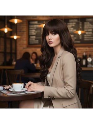 Daalı Perçemli Uzun Fiber Sen Peruk / Koyu Kahve