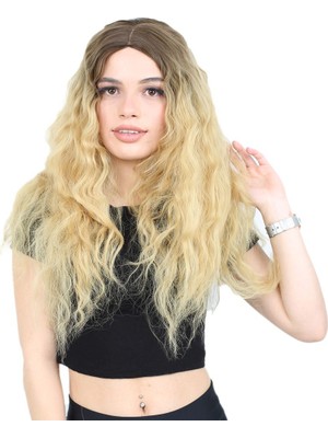 Kabarık Daalı Uzun Fiber Sen Peruk / Kumral / Sarı Ombreli