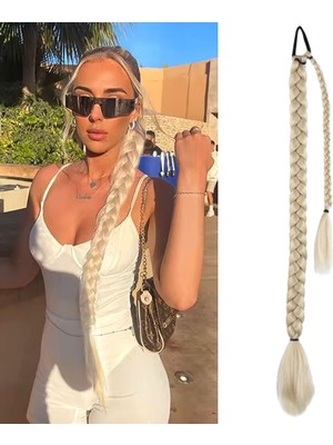 Üçlü Örgülü Tokalı Bağlamalı At Kuyruğu / Platin