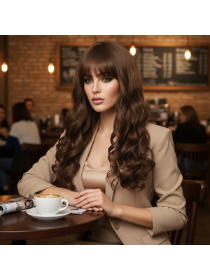 Daalı Perçemli Uzun Fiber Sen Peruk / Koyu Kumral