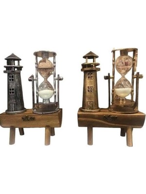 Deniz Feneri Kum Saati Ahşap Görünümlü Tarz Biblo