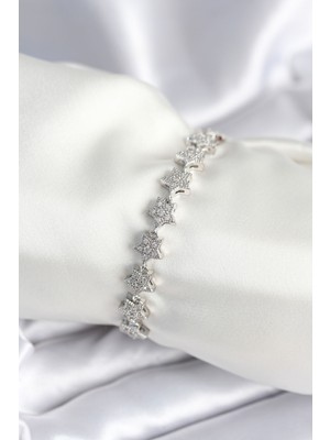 Mrt Teknik Pirinç Gümüş Renk Yıldız Model Kadın Bileklik