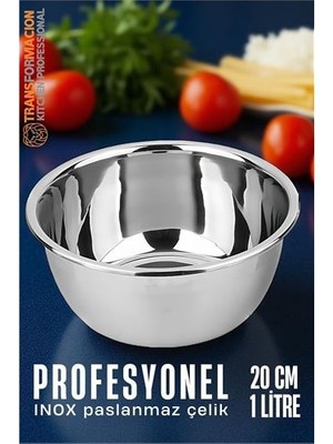 Hsnet Inox Kase - 20 cm 1 Litre Karıştırma Kabı Profesyonel 304 Paslanmaz Çelik