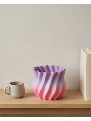 Pembe Lila Degrade Kıvrımlı 3D Vazo Estetik Ev Ofis Dekoru