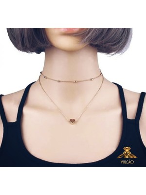 Gold Renk Gerdanlık Kolye Top Zincir Kalp Kolye