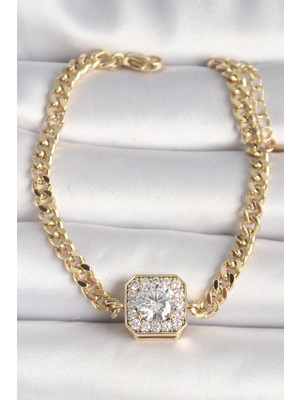 Mrt Teknik Pirinç Gold Renk Zincir Kare Zirkon Taş Model Xuping Vıp Seri Kadın Bileklik