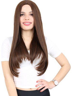 Fiber Sen Uzun Düz Peruk / Kahve Karamel