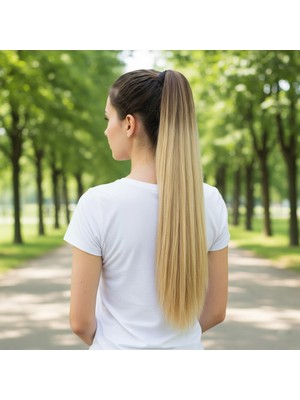 Bağlamalı Düz At Kuyruğu / Kahve / Bal Köpüğü Ombre Platin Işıltılı