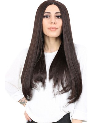 Fiber Sen Uzun Düz Peruk / Koyu Kahve