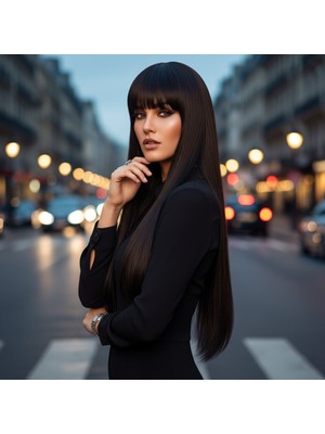 Düz Perçemli Uzun Fiber Sen Peruk / Kahverengi