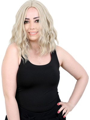 Fiber Sen Kısa Daalı Perçemsiz Peruk / Balköpüğü / Platin Röfleli