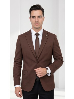 Plus Scorpion Slim Fit Mikro Desenli Erkek Ceket Yazlık Pike Kumaş Çift Yırtmaç Blazer