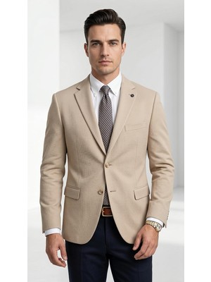 Plus Scorpion Slim Fit Mikro Desenli Erkek Ceket Yazlık Pike Kumaş Çift Yırtmaç Blazer