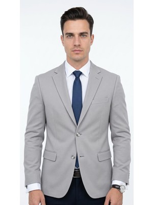 Plus Scorpion Slim Fit Mikro Desenli Erkek Ceket Yazlık Pike Kumaş Çift Yırtmaç Blazer