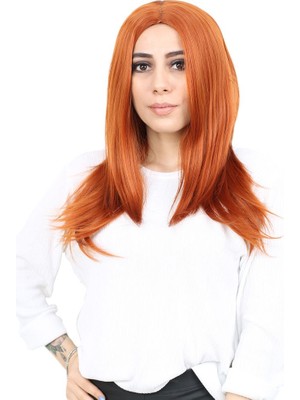 Kahkülsüz Fiber Sen Orta Boy Düz Peruk / Bakır