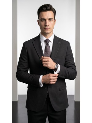 Plus Scorpion Slim Fit Mikro Desenli Erkek Ceket Yazlık Pike Kumaş Çift Yırtmaç Blazer