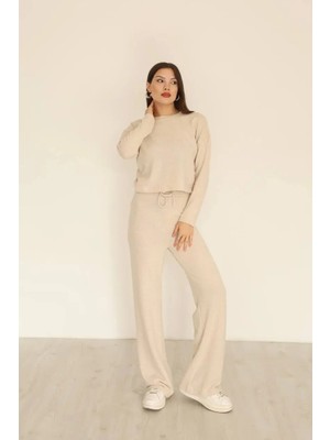 Enter Takim Yumoş Bağcıklı Pantalon Bluz Ekru