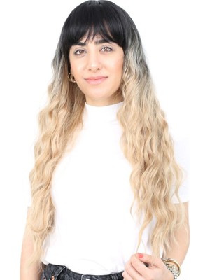 Perçemli Uzun Su Daası Fiber Sen Peruk / Siyah / Balköpüğü Ombreli