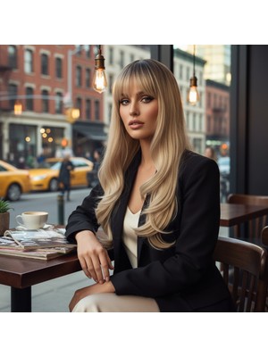 Doğal Daalı Perçemli Fiber Sen Uzun Boy Peruk / Kumral / Platin Ombre Röfleli