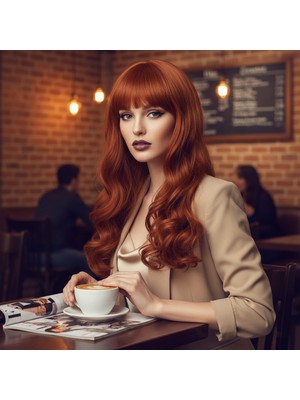 Daalı Perçemli Uzun Fiber Sen Peruk / Bakır