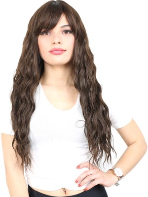 Perçemli Uzun Su Daası Fiber Sen Peruk/ Kahve