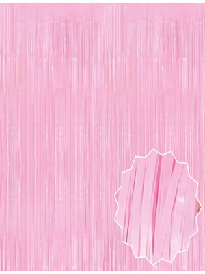 Pembe Püsküllü Kapı Perdesi - Parti, Baby Shower, Cinsiyet Partisi 1x2 M
