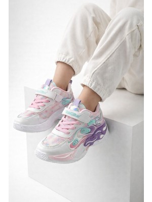 Slipcat Unisex Pastel Renkli Işıltılı Kalın Taban Ortopedik Günlük Spor Ayakkabı Cırtlı Sneaker