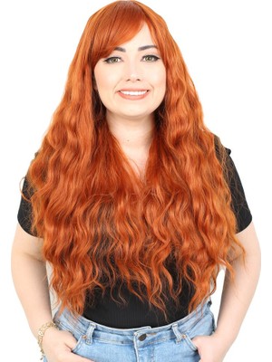 Perçemli Uzun Su Daası Fiber Sen Peruk/ Bakır