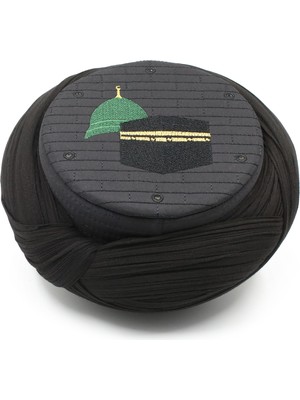Sarıkhane Hac Umre Sarığı – Siyah Kumaş – Siyah Takke – Çapraz Sarım – Mekke-Medine – 7 Metre