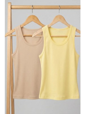 Cotenconcept 2 Adet Fitilli Fitted Viskon Karışımlı Askılı Tişört