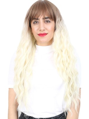 Perçemli Uzun Su Daası Fiber Sen Peruk / Kumral / Platin Ombreli