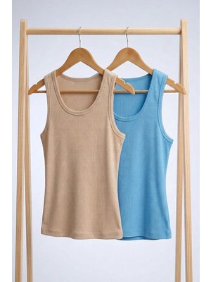 Cotenconcept 2 Adet Fitilli Fitted Viskon Karışımlı Askılı Tişört