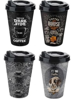 4 Adet Kahve Bardağı Kapaklı Desenli 650ML