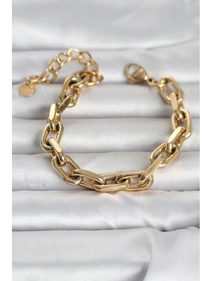 Moresun Buğz 316L Çelik Gold Renk Kalın Zincirli Kadın Bileklik