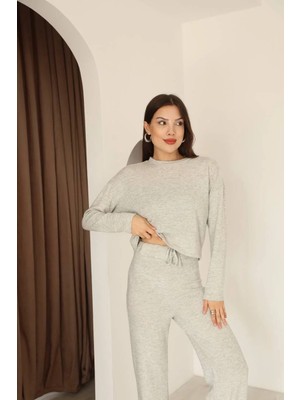 Enter Takim Yumoş Bağcıklı Pantalon Bluz Gri