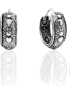 Oya Silver Minimal Etnik Örümcek Motifli Gümüş Halka Küpe 1.5x1.5cm [OYSY299]