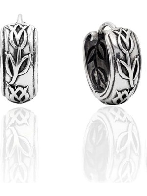 Oya Silver Minimal Etnik Lale Motifli Gümüş Halka Küpe 1.5x1.5 cm [OYSY297]
