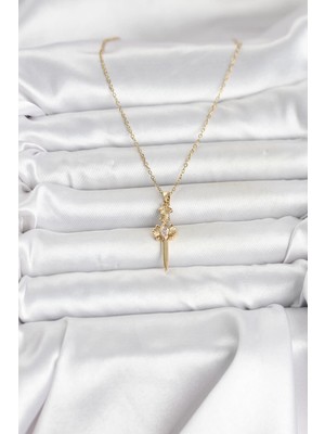Moresun Buğz 316L Çelik Zincir Gold Renk Kılıç Model Kadın Kolye - Buğz