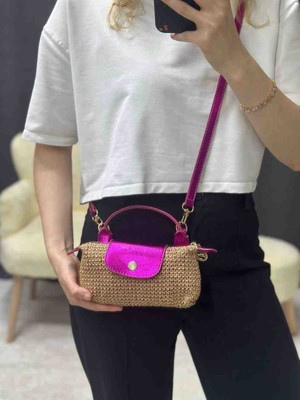 Nues Kadın Simli Hasır Le Pliage Omuz Çantası