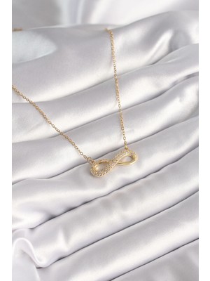 Moresun Buğz 316L Çelik Gold Renk Zincir Zirkon Taşlı Sonsuzluk Model Kadın Kolye - Buğz