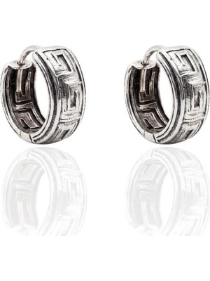 Oya Silver Minimal Etnik Grek Desenli Gümüş Halka Küpe 1.4x1.4cm [OYSY312]
