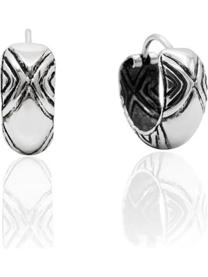 Oya Silver Minimal Etnik Retro Çizgi Motifli Gümüş Halka Küpe 1.5x1.5cm [OYSY303]