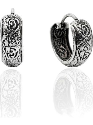 Oya Silver Minimal Etnik Gül Motifli Gümüş Halka Küpe 1.5x1.5 [OYSY296]
