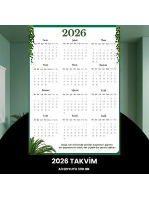 LTG Nova Takvim 2026 A3 300 gr Dijital Baskı Yeşil Yaprak
