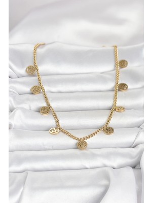 Moresun Buğz 316L Çelik Gold Renk Yaşam Ağacı Model Kadın Kolye - Buğz