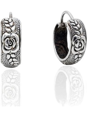 Oya Silver Minimal Etnik Gül Motifli Gümüş Halka Küpe 1.4x1.4cm [OYSY307]