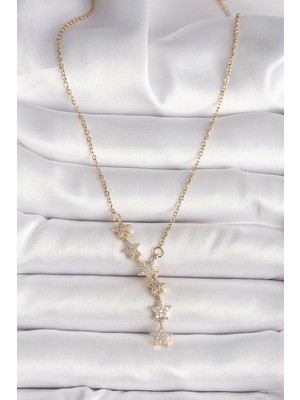 Moresun Buğz 316L Çelik Gold Renk Zincir Zirkon Taşlı Yıldız Model Kadın Kolye - Buğz