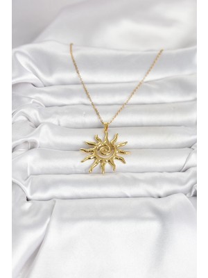 Moresun Buğz 316L Çelik Gold Renk Bohem Güneş Model Kadın Kolye - Buğz
