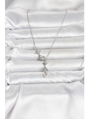 Moresun Buğz 316L Çelik Gümüş Renk Zirkon Taşlı Y Kadın Kolye - Buğz